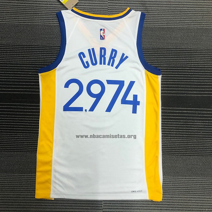 Camiseta Golden State Warriors Stephen Curry 2974th 3 Points Blanco